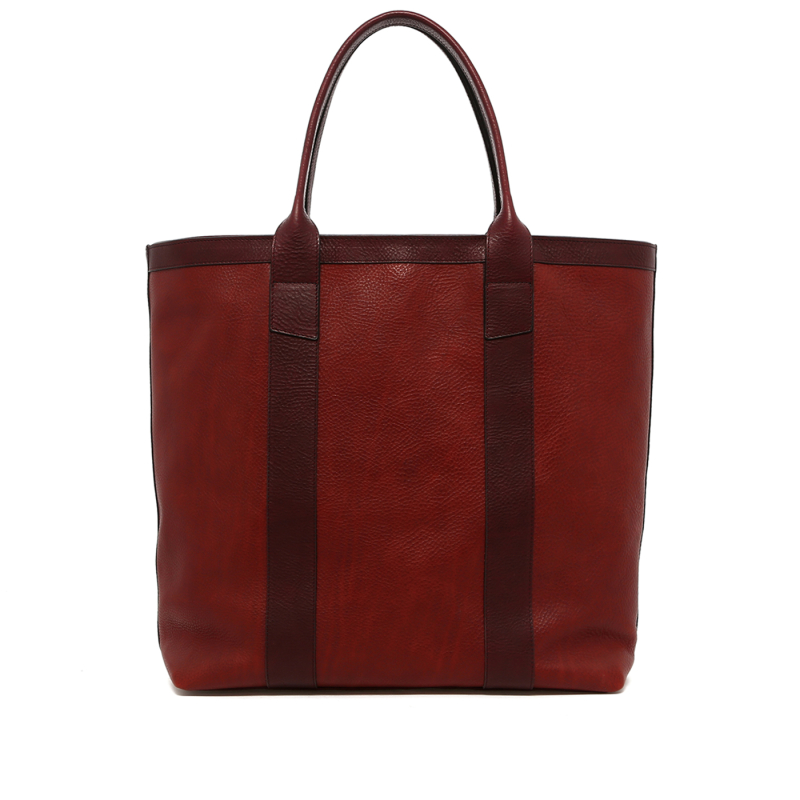 Tall Tote - Burnt Henna/Cordovan - Pebbled Leather - Linen Interior - Zipper Closure in 
