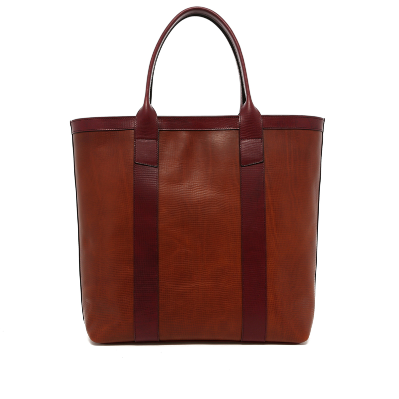 Tall Tote - Cognac/Cordovan - Cross Grain Leather - Zipper Closure in 