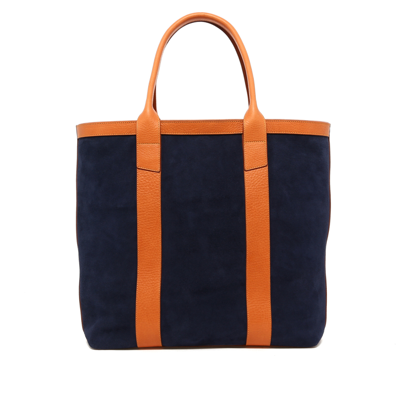 Tall Tote - Navy/Tan Trim - Suede - Zipper Closure in 