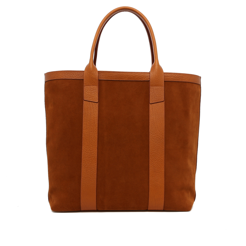 Tall Tote - Sugar Almond/Butterscotch Trim - Suede - Zipper Closure in 