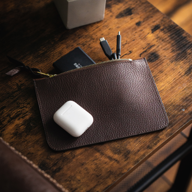 Small Leather Pouch - Pinecone - Oiled Pebbled Leather  in 