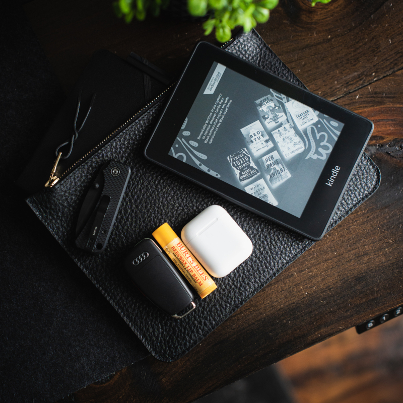 Medium Leather Pouch - Black - Soft Pebbled Leather in 