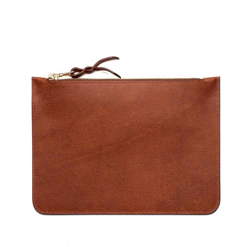 Medium Leather Pouch - Cognac - Scotch Grain Leather in 