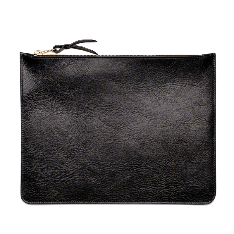 Large Leather Pouch - Glossy Black - Smooth Tumbled Leather  in 