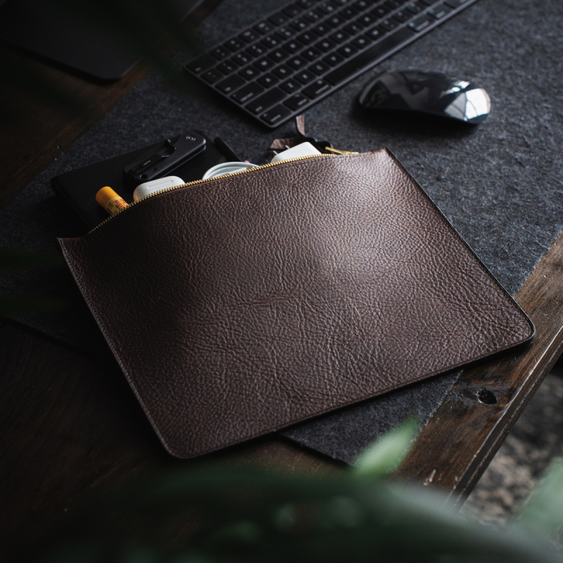 Large Leather Pouch - Pinecone - Oiled Pebbled Leather  in 