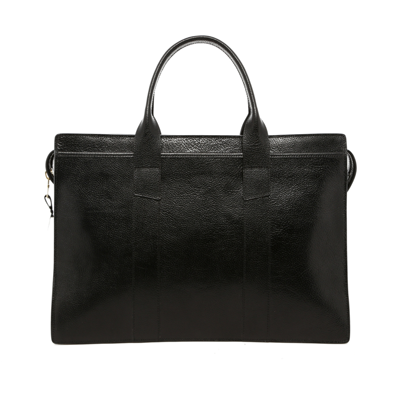 Double Zip-Top - Glossy Black - Pebbled Leather in 