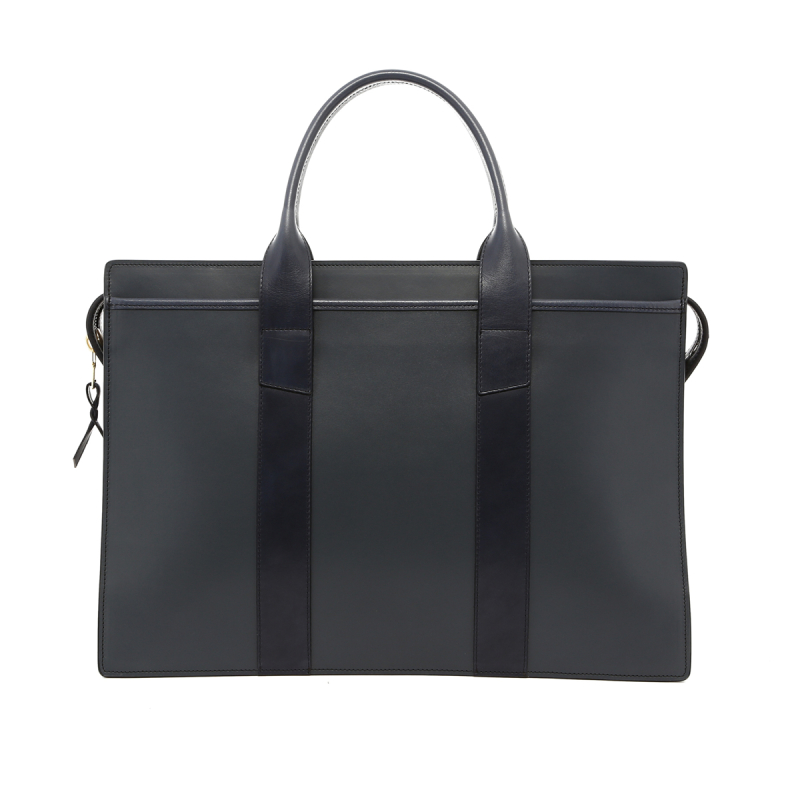 Double Zip-Top - Grey/Blue - Belting Leather in 