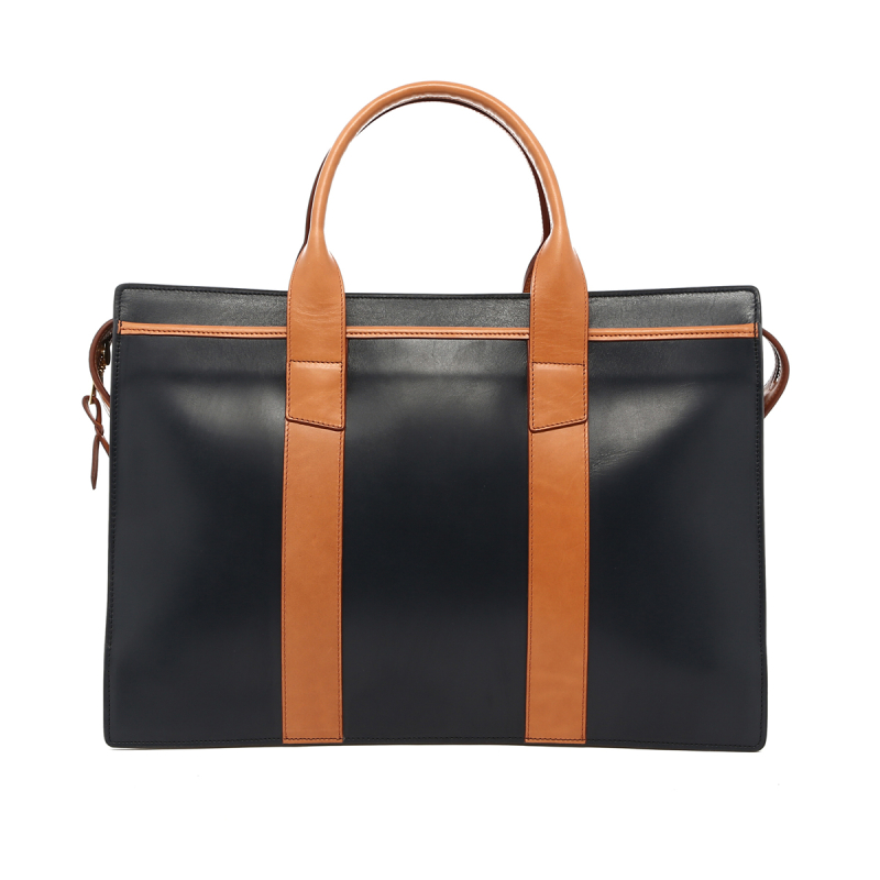 Double Zip-Top - Navy/Natural - Belting Leather in 