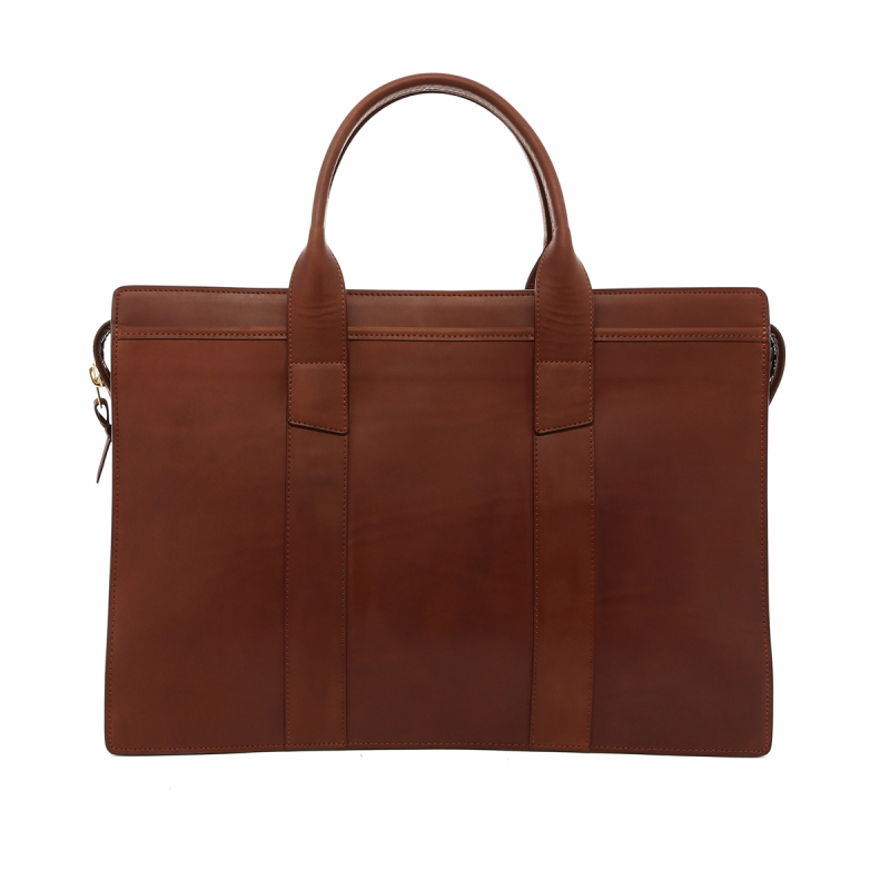 Double Zip-Top Briefcase - Matte Light Brown - Belting Leather  in 