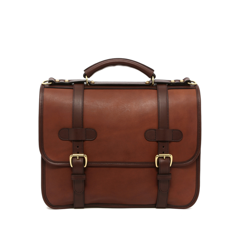 English Satchel - Matte Light Brown/Chocolate - Belting Trim in 