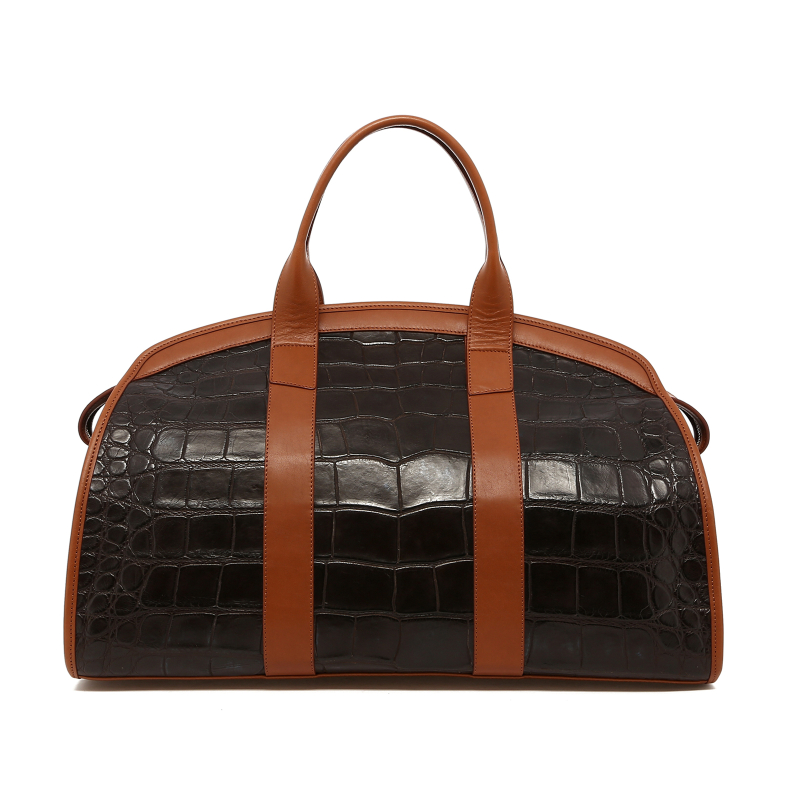 Alligator Aiden Duffle - Chocolate/Cognac - Large Scales in 