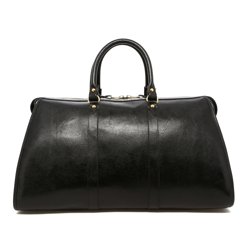Hampton Duffle - Glossy Black - Tumbled Leather - Mediterranean Blue Interior  in 
