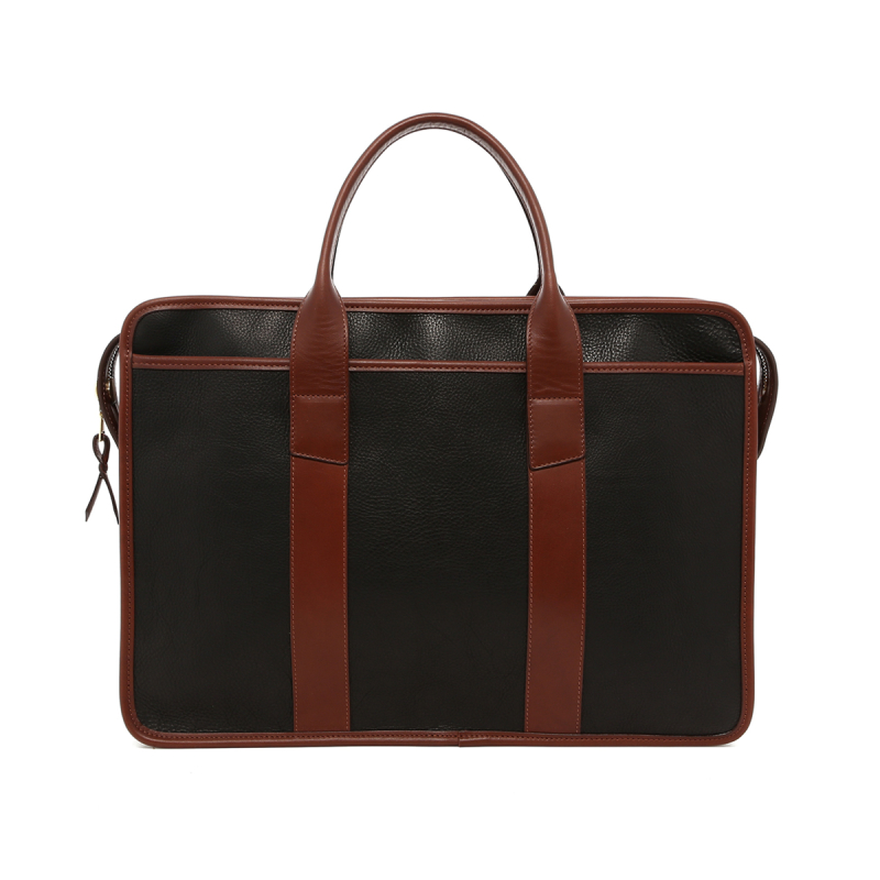 Bound Edge Zip-Top - Black/Chestnut - Pebbled Tumbled Leather in 