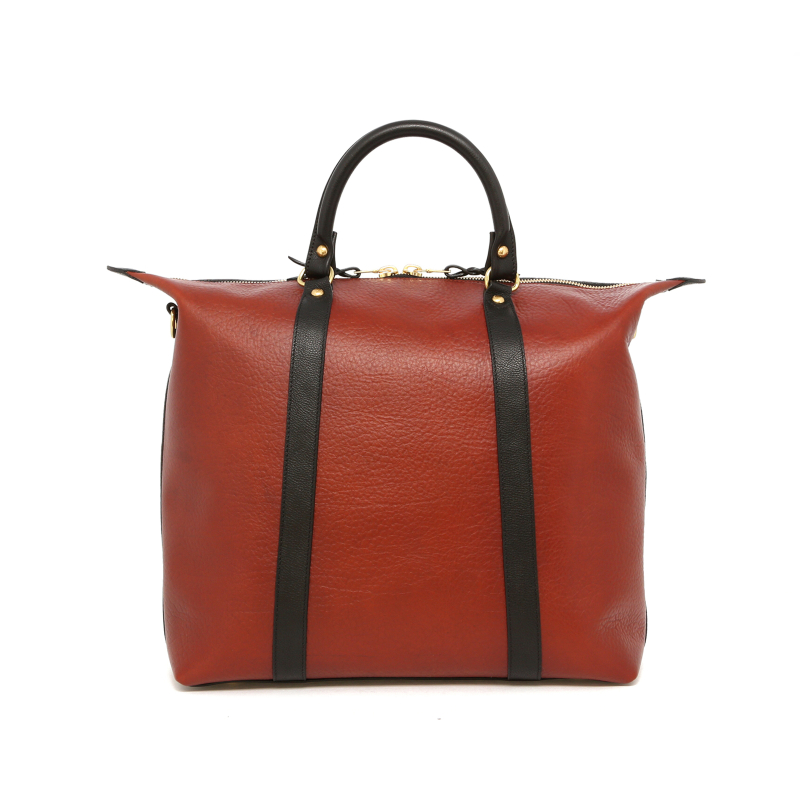 Hampton Tote - Burnt Clay/Black - Pebbled Leather - Royal Blue Sunbrella in 