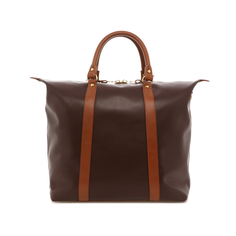 Hampton Tote - Chocolate Brown/Cognac - Soft Nappa - Burgundy Sunbrella in 