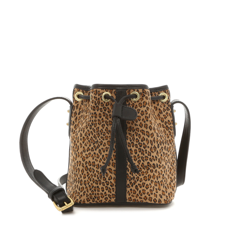 Mini Bucket Bag - Cheetah Microfiber/Black - Linen Tweed Sunbrella in 