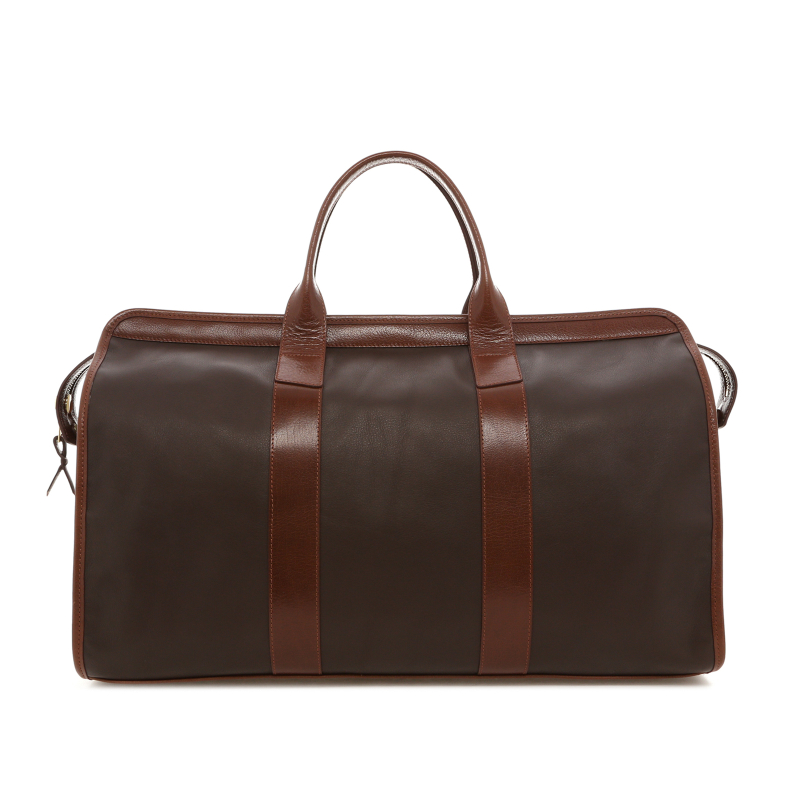 Signature Travel Duffle  - Chocolate Brown Nappa Leather / Chestnut Glazed Buffalo - Tweed Sunbrella 
 in 