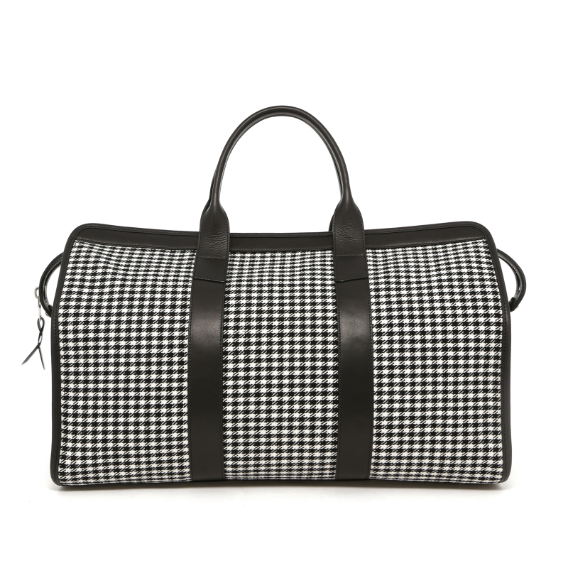 Signature Travel Duffle - Black & White Porsche Pepita Hounstooth - Zipper Closure - Charcoal Tweed Sunbrella
 in 