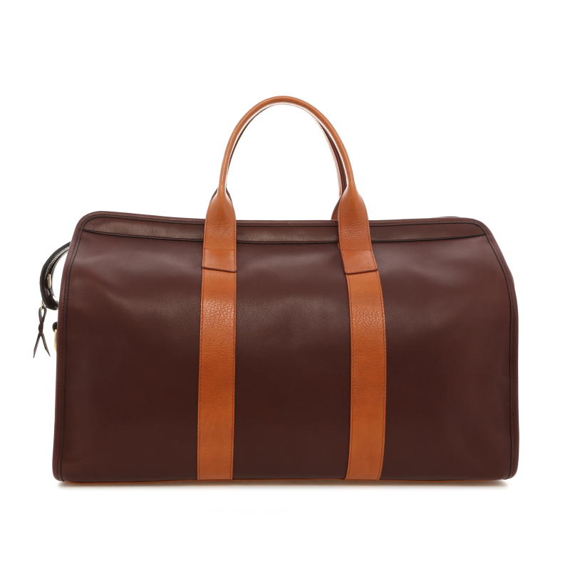 Signature Travel Duffle - Burgundy/Cognac - Tumbled Leather - Capri Sunbrella  in 