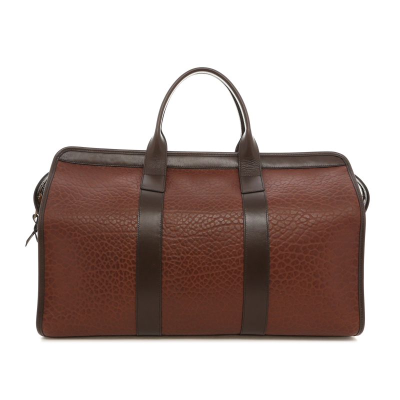 Signature Travel Duffle - Chestnut/Turkish Coffee - Shrunken Grain Leather - Capri Sunbrella 
 in 