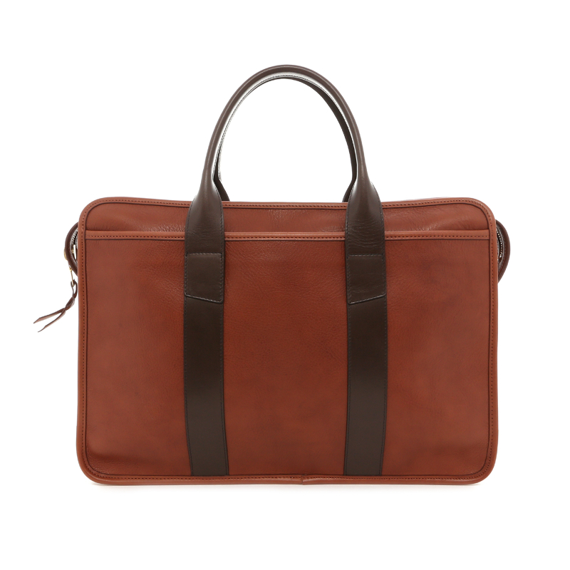 Bound Edge Zip-Top Briefcase - Amber Brown/Turkish Coffee- Smooth Leather in 