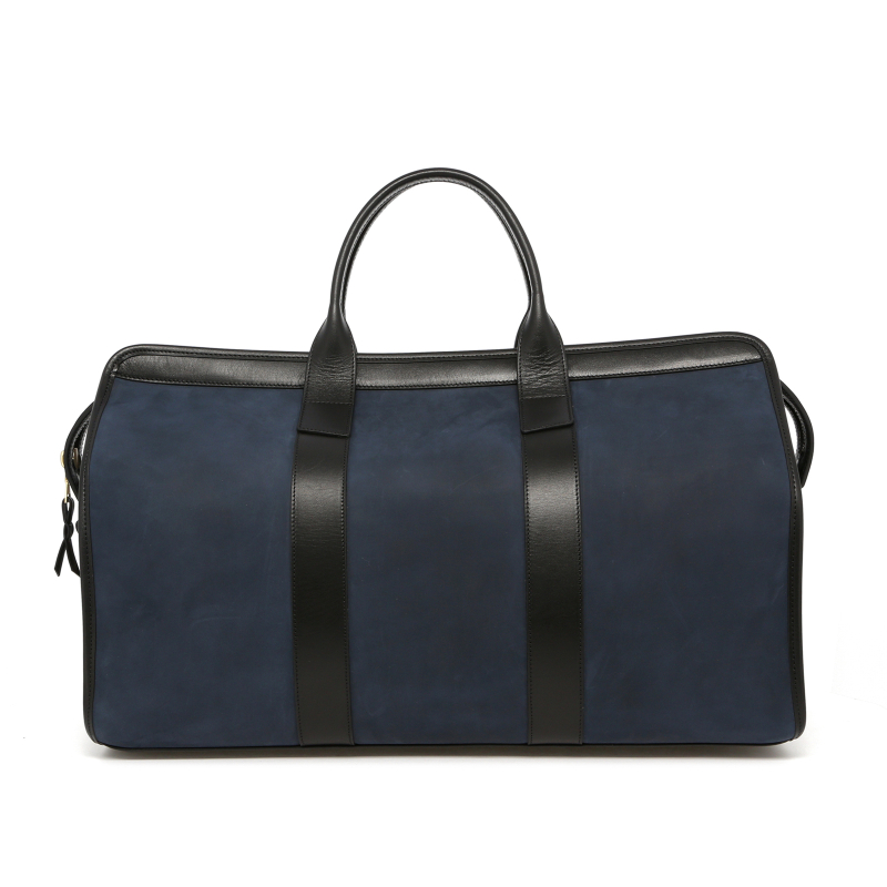 Signature Travel Duffle - Dark Denim/Black - Waxed Nubuck - Silver Hardware - Ocean Blue Sunbrella  in 