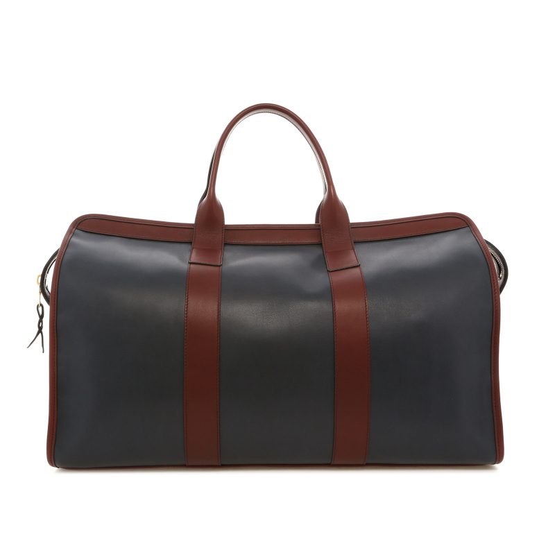 Signature Travel Duffle - Navy/Burgundy - Tumbled Leather - Tweed Sunbrella  in 