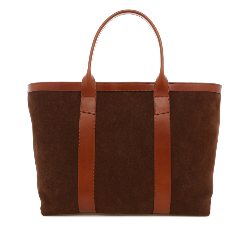 Signature Working Tote - Brown/Cognac - Nubuck - Mediterranean Blue Tweed
 in 