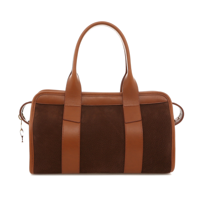 Small Satchel - Brown/Cognac - Nubuck - Mediterranean Blue Tweed Sunbrella 
 in 