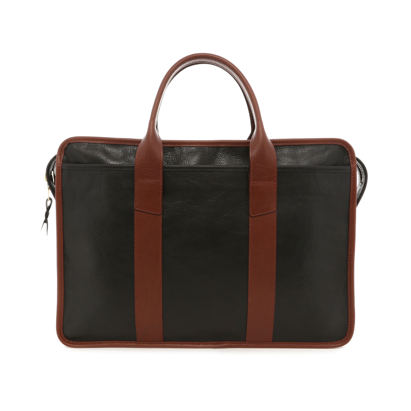 Bound Edge Zip-Top Briefcase - Black/Sequoia- Tumbled Leather in 