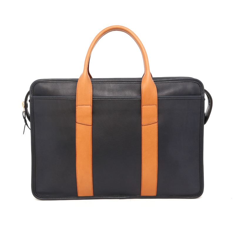 Bound Edge Zip-Top Briefcase - English Blue/Natural - Tumbled Leather
 in 