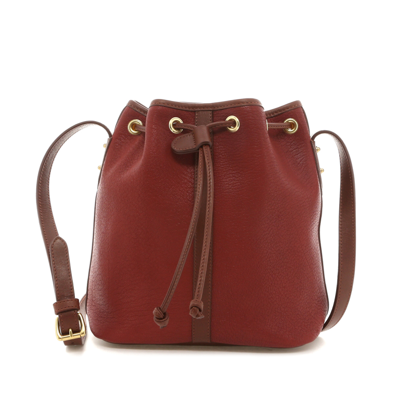 Bucket Bag  - Berry/Chestnut - Goatskin - Sunflower Sunbrella  in 