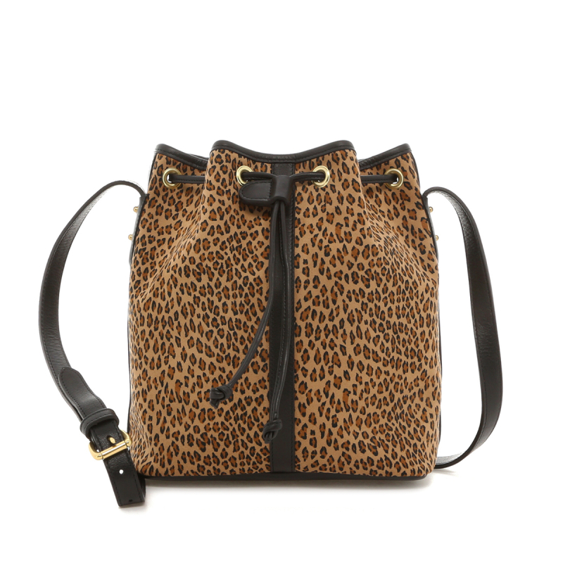 Bucket Bag - Cheetah Microfiber/Black - Linen Tweed Sunbrella in 