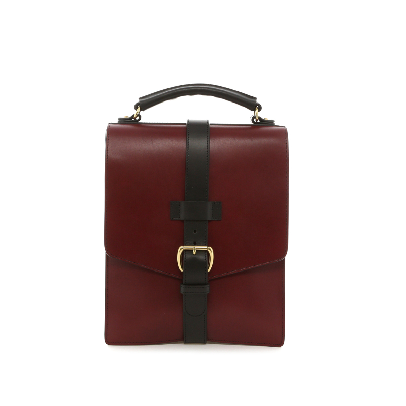 Buckle Satchel - Maroon/Black - Betling Leather  in 