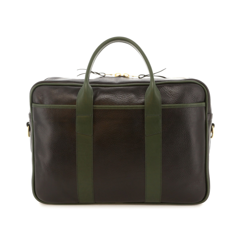 Commuter Briefcase - Black/Hunter Green - Polished Tumbled Leather
 in 