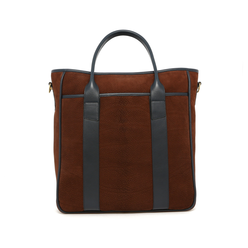 Commuter Tote - Brown Nubuck / Navy Tumbled - Royal Blue Sunbrella in 