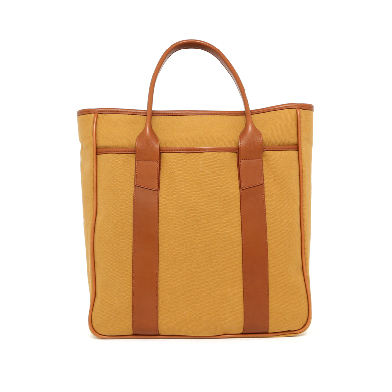 Commuter Tote - Sandstone Halley Stevensons Fabric / Cognac Trim - No Shoulder Strap in 