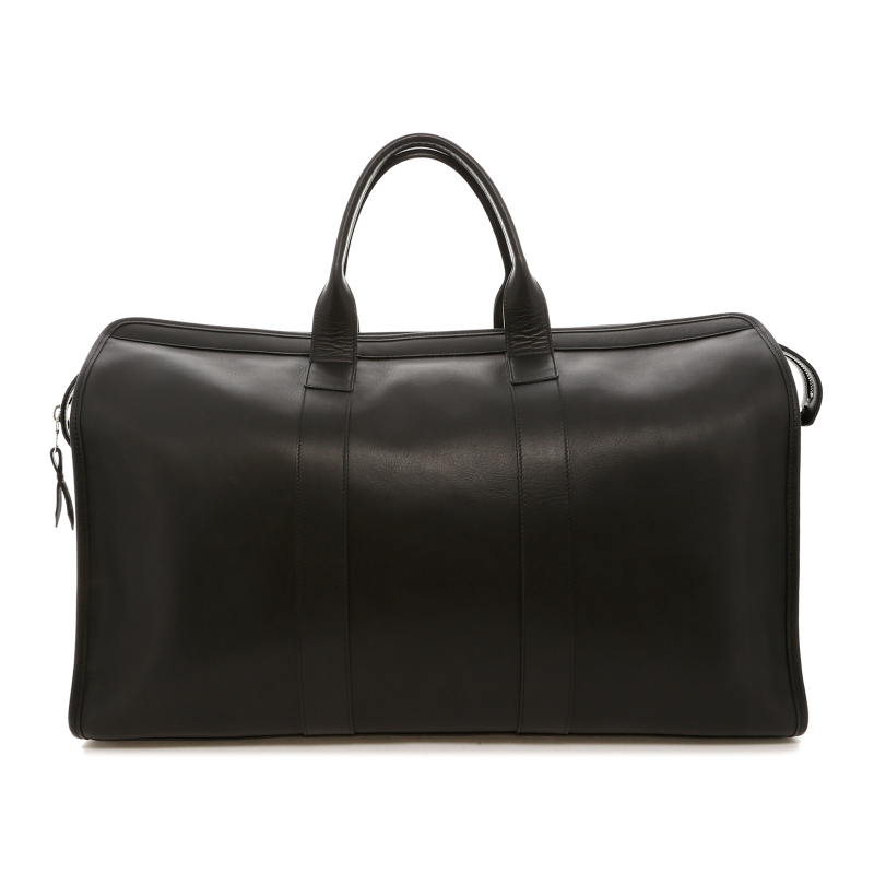 Compass Duffle - Black - Tumbled Leather - Pacific Blue Sunbrella  in 