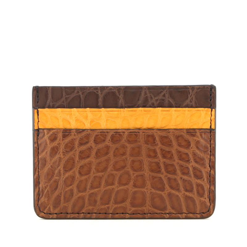 Double Card Case - 5 Color Way - Cigar-Buttercup-Chocolate-Kelly Green-Candy Apple Red - Alligator in 