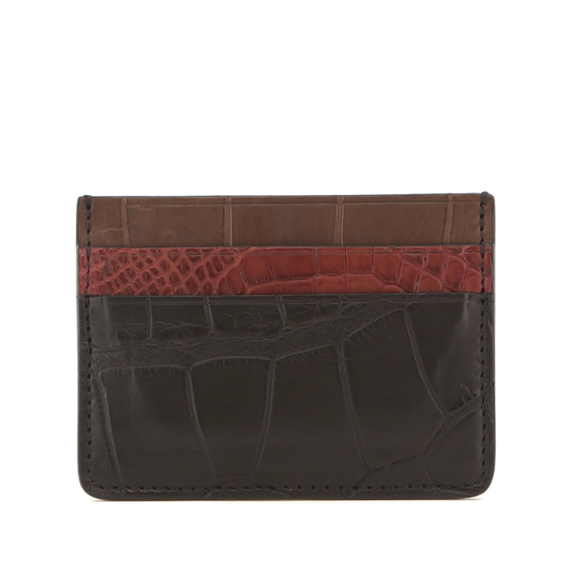 Double Card Case - 6 Color Way - Black-Bordeaux-Chocolate-Serpentine-Loden-Denim - Alligator in 