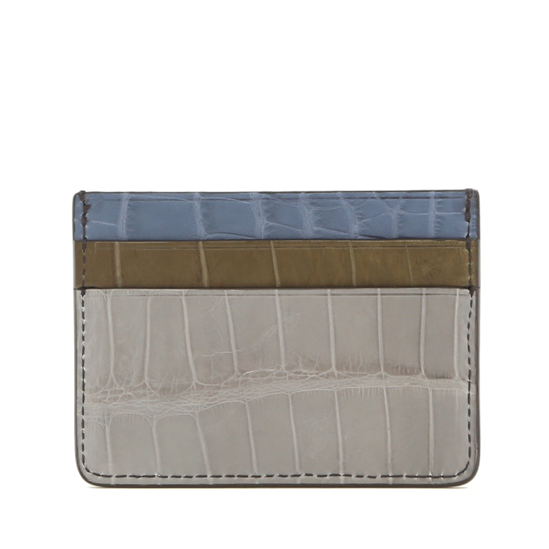 Double Card Case - 6 Color Way - Black-Bordeaux-Chocolate-Serpentine-Loden-Denim - Alligator in 