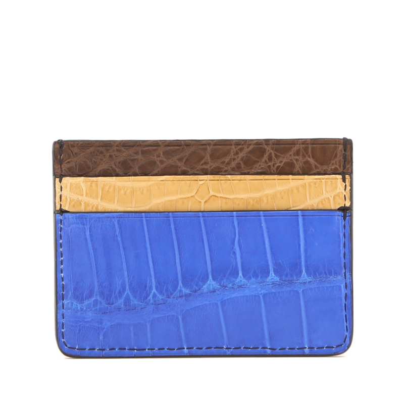 Double Card Case - 6 Color Way - Orange-Serpentine-Loden-Mod Blue-Saddle-Chocolate - Alligator in 