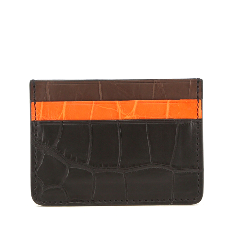 Double Card Case - Black-Orange-Chocolate - Alligator in 