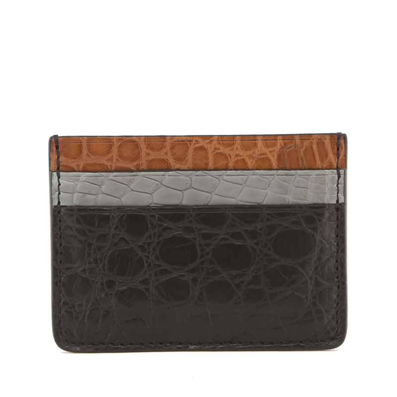 Double Card Case - Black-Serpentine-Cigar - Alligator in 