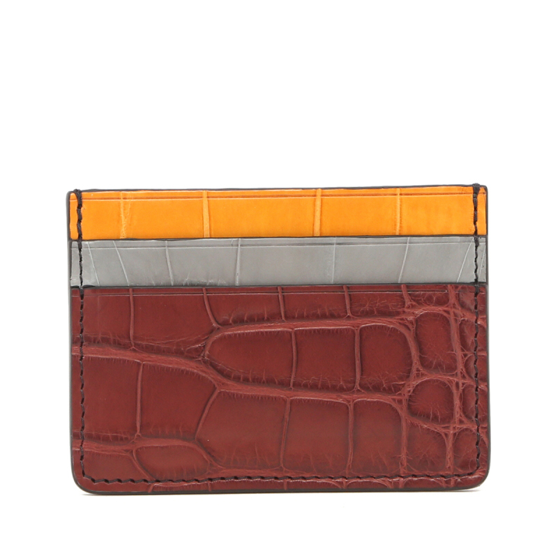 Double Card Case - Bordeaux-Serpentine-Buttercup - Alligator in 