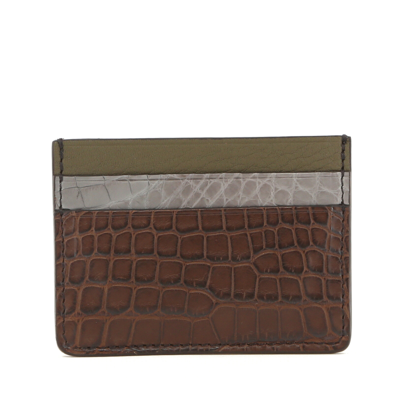 Double Card Case - Chocolate-Serpentine-Forest - Alligator in 