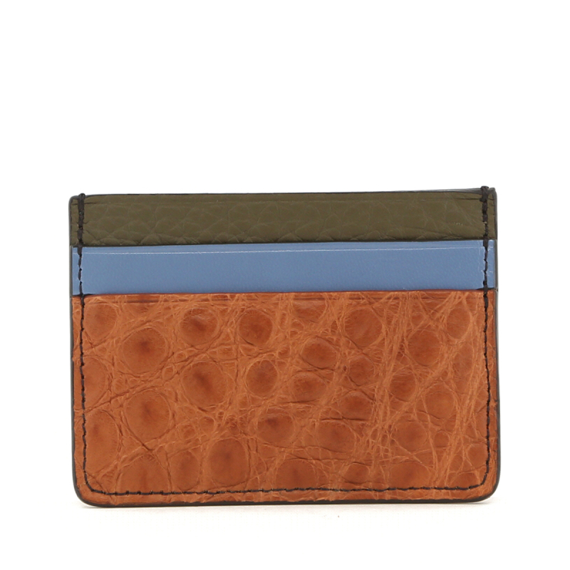 Double Card Case - Cognac-Allure Blue-Forest - Alligator in 