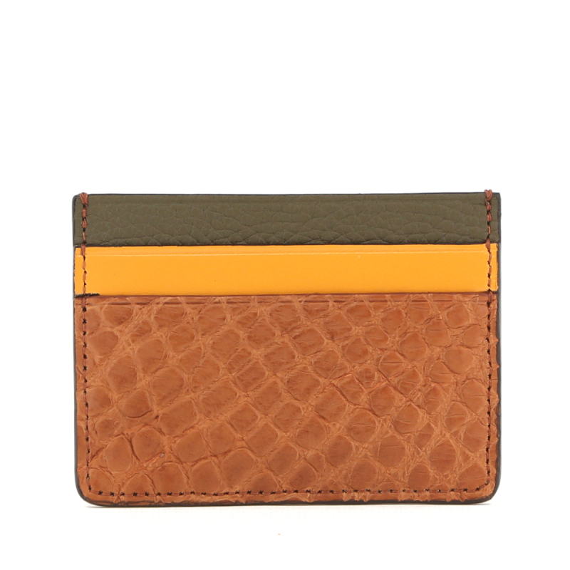 Double Card Case - Cognac-Buttercup Calf-Forest Lagun - Alligator in 