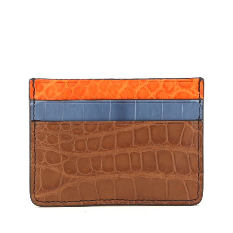 Double Card Case - Cognac-Denim-Orange - Alligator in 