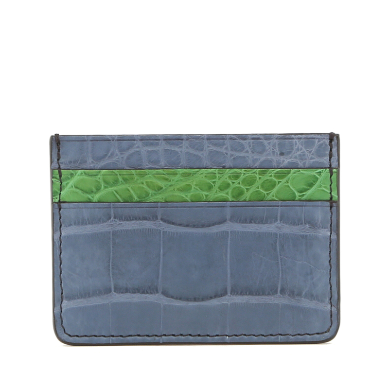 Double Card Case - Denim-Kelly Green - Alligator in 